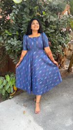 Blue Ikkat Dress - Midi Style - Image 6