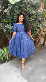 Blue Ikkat Dress - Midi Style - Image 5