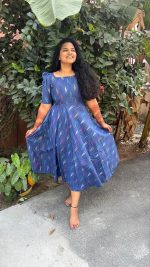 Blue Ikkat Dress - Midi Style - Image 7