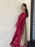 Maroon Ikkat South Cotton Dress - Image 3