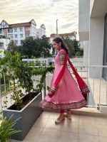 Pink Narayanpet gown and Dupatta - Image 4