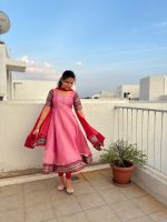 Pink Narayanpet gown and Dupatta - Image 3