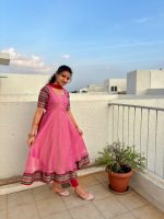 Pink Narayanpet gown and Dupatta - Image 5