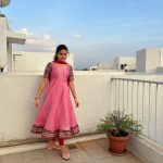 Pink Narayanpet gown and Dupatta
