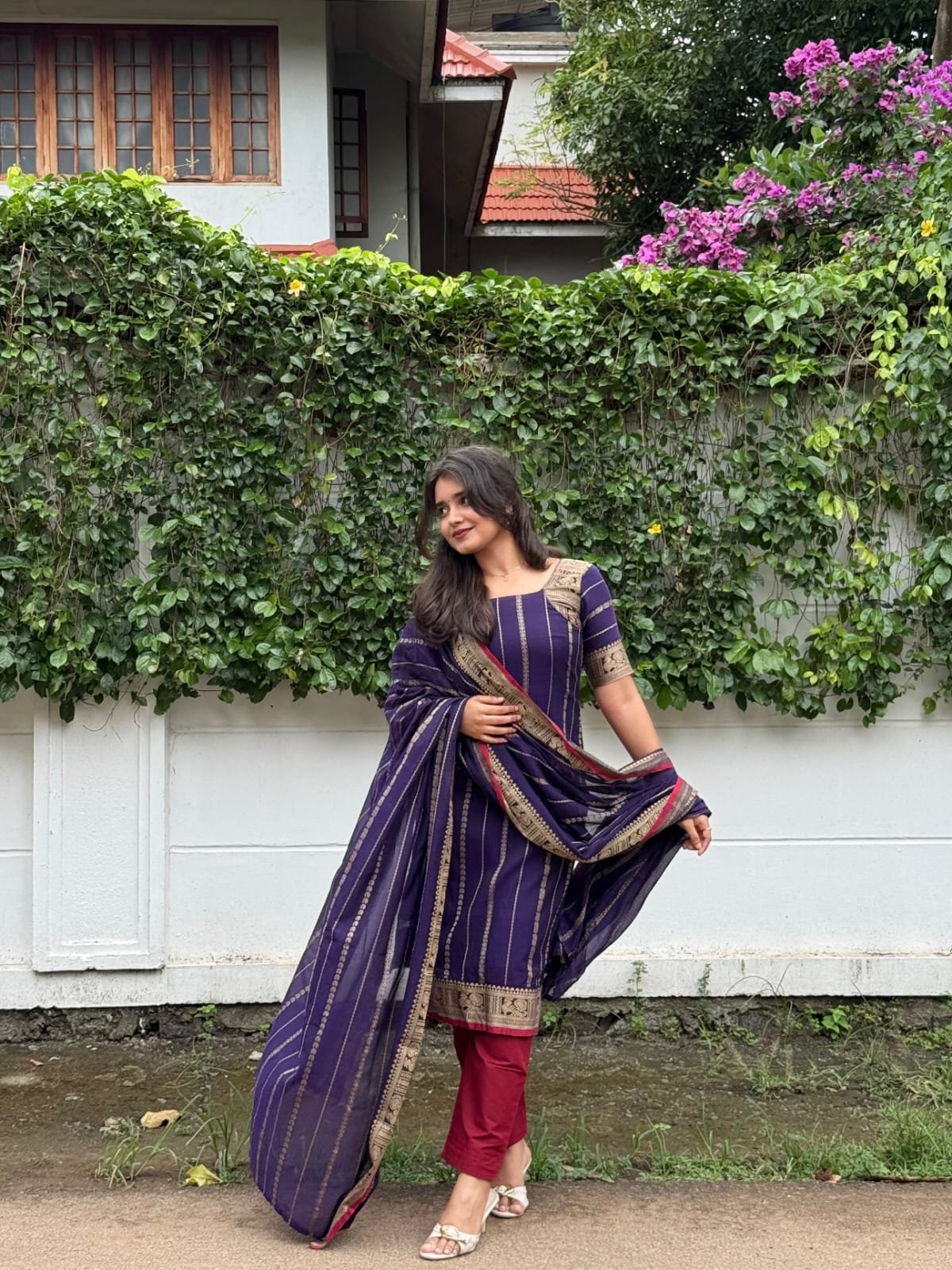 2026/08/1496541.jpg Narayanpet Stripes Top + Duppata - Image 1